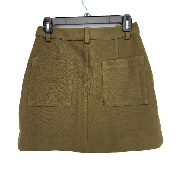 FRANK & OAK Zip Front Patch Pockets Stretch Utility Olive Green Mini Skirt S - Picture 2 of 5